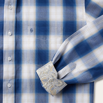 Navy Gold Ombre Plaid Short Sleeve Western Shirt | Stetson Blue