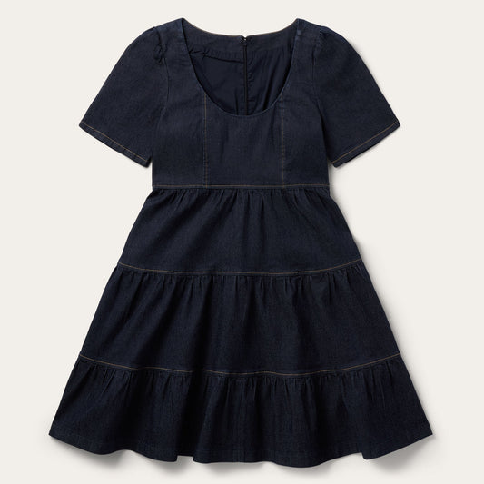 Dark Denim Dress With Contrast Top Stitching | Stetson Blue