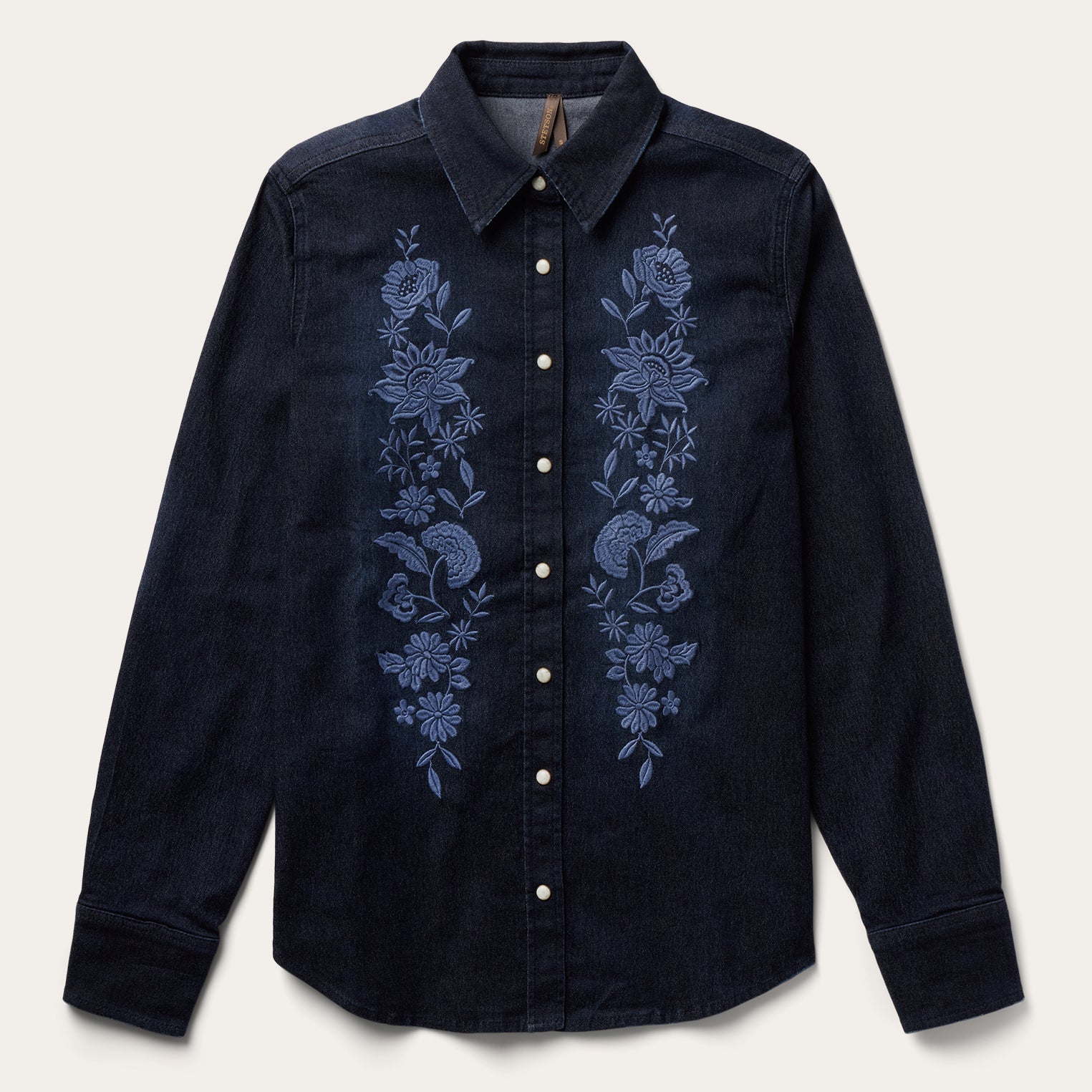 Embroidered Dark Denim Snap Front Shirt | Stetson Blue