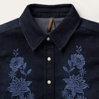 Embroidered Dark Denim Snap Front Shirt | Stetson Blue