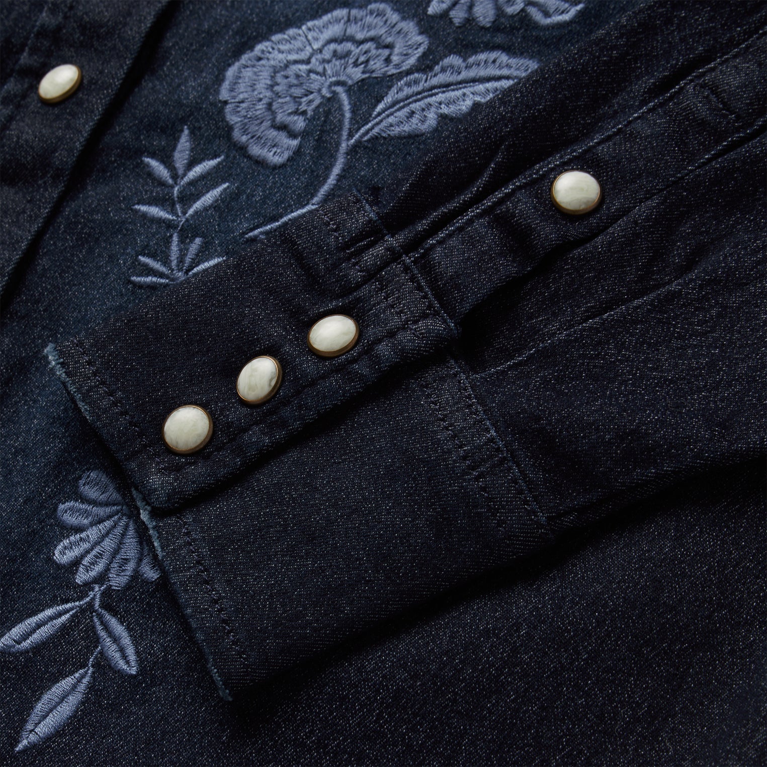Embroidered Dark Denim Snap Front Shirt | Stetson Blue