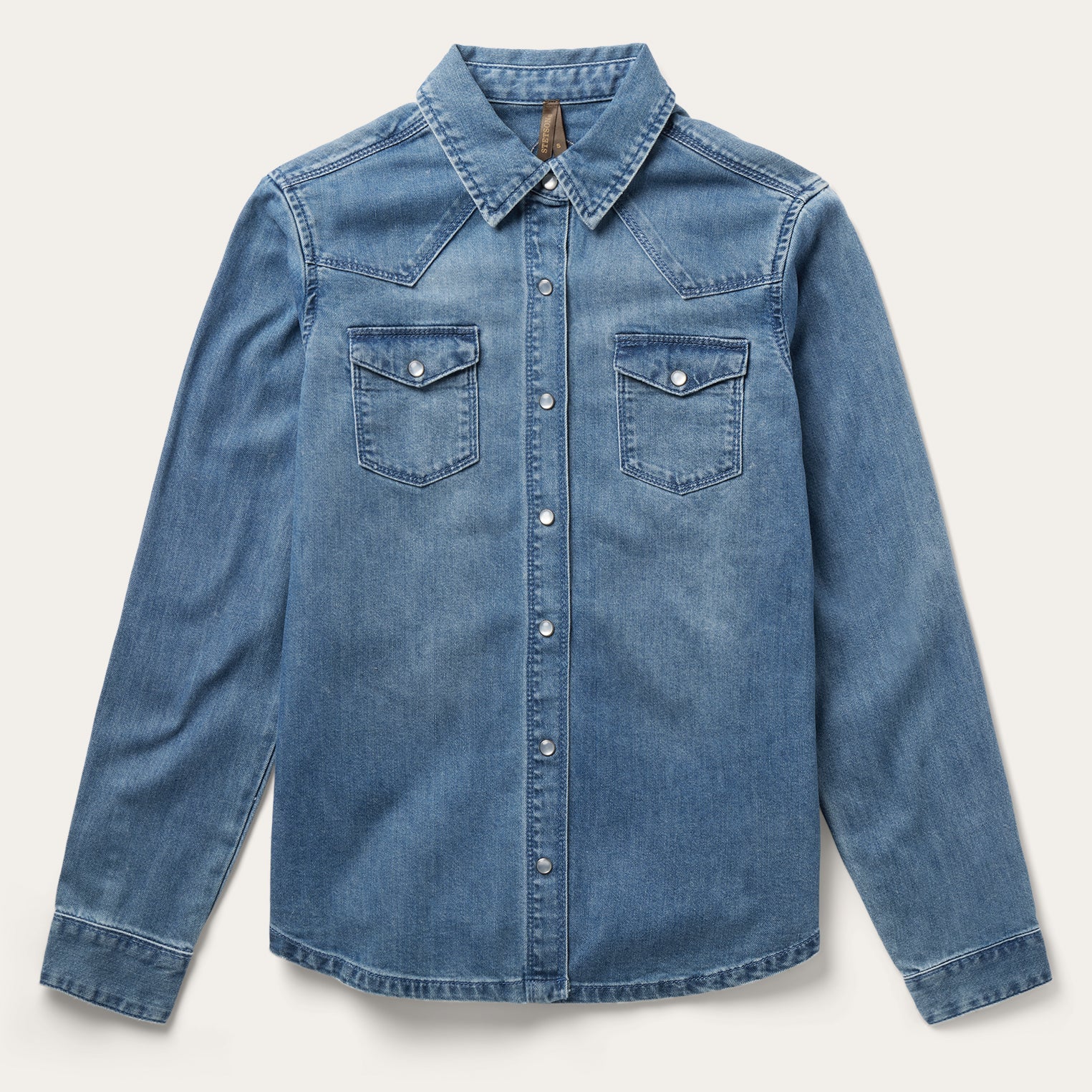 Embroidered Boyfriend Fit Denim Shirt | Stetson Blue