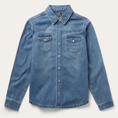 Embroidered Boyfriend Fit Denim Shirt | Stetson Blue