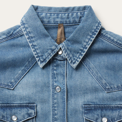 Embroidered Boyfriend Fit Denim Shirt | Stetson Blue