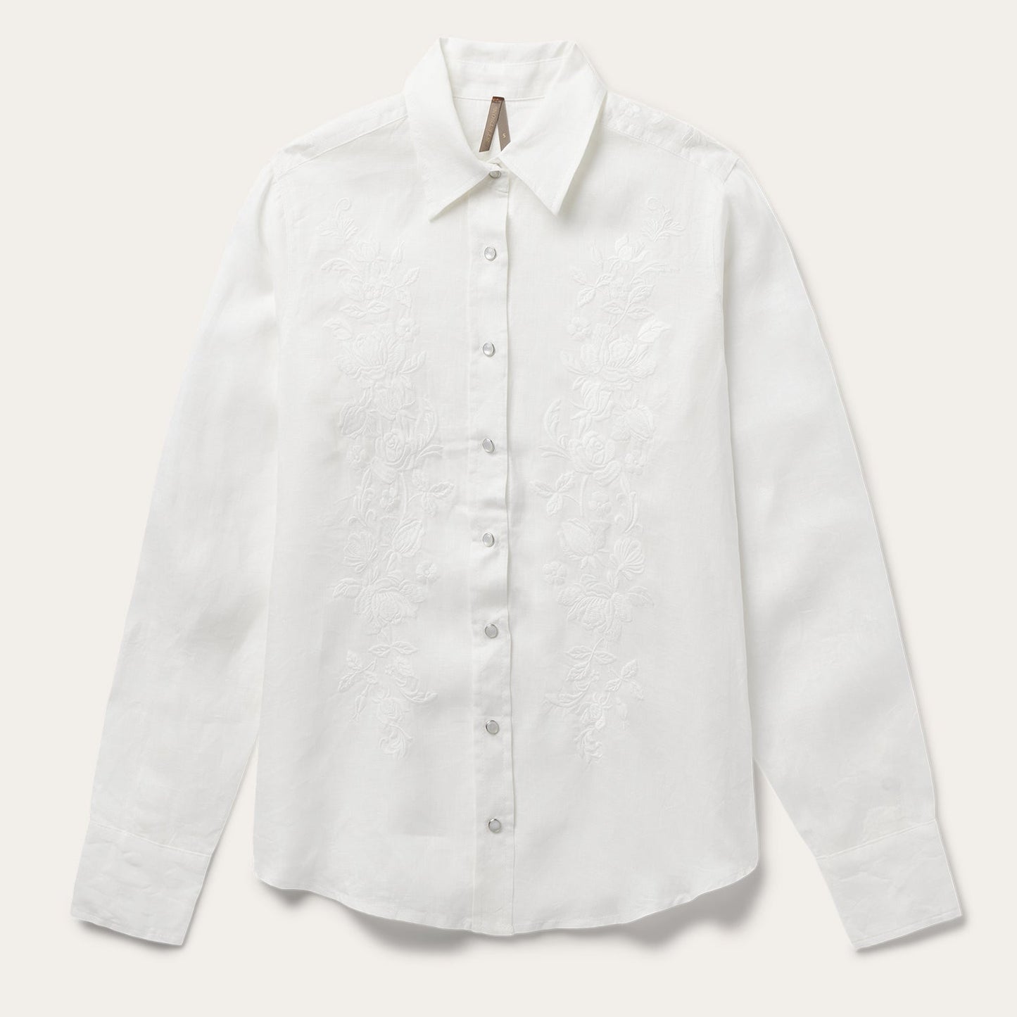 Floral Embroidered White Linen Shirt | Stetson White