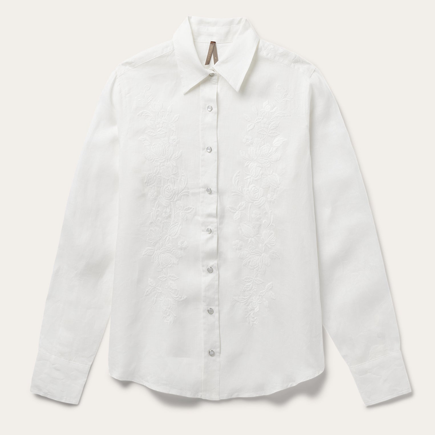 Floral Embroidered White Linen Shirt | Stetson White