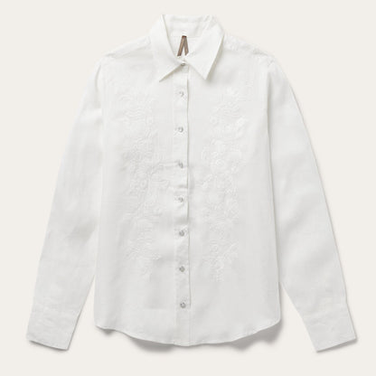 Floral Embroidered White Linen Shirt | Stetson White