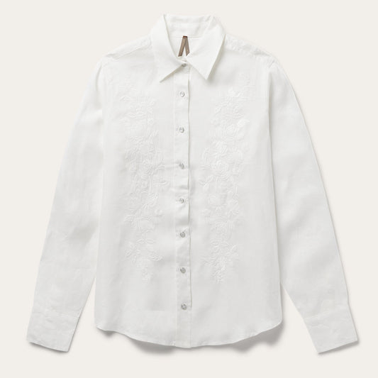 Floral Embroidered White Linen Shirt | Stetson White