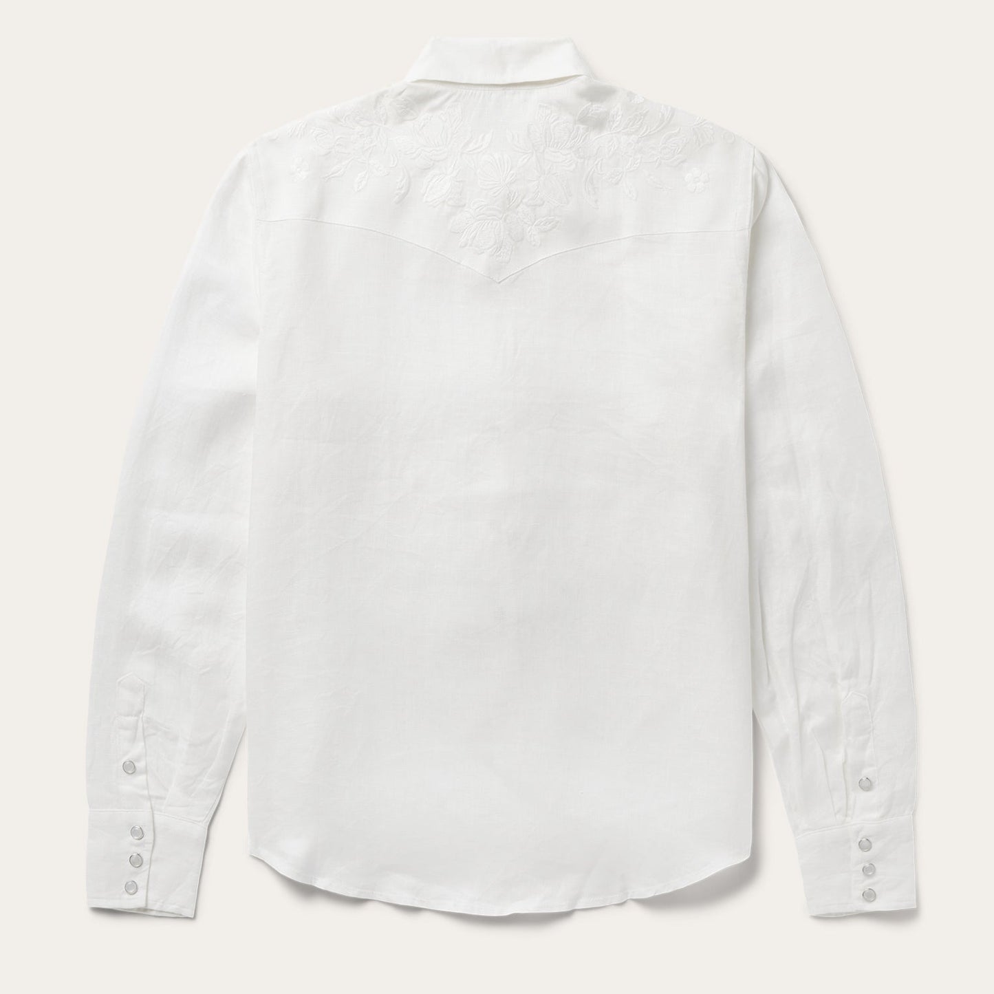 Floral Embroidered White Linen Shirt | Stetson White