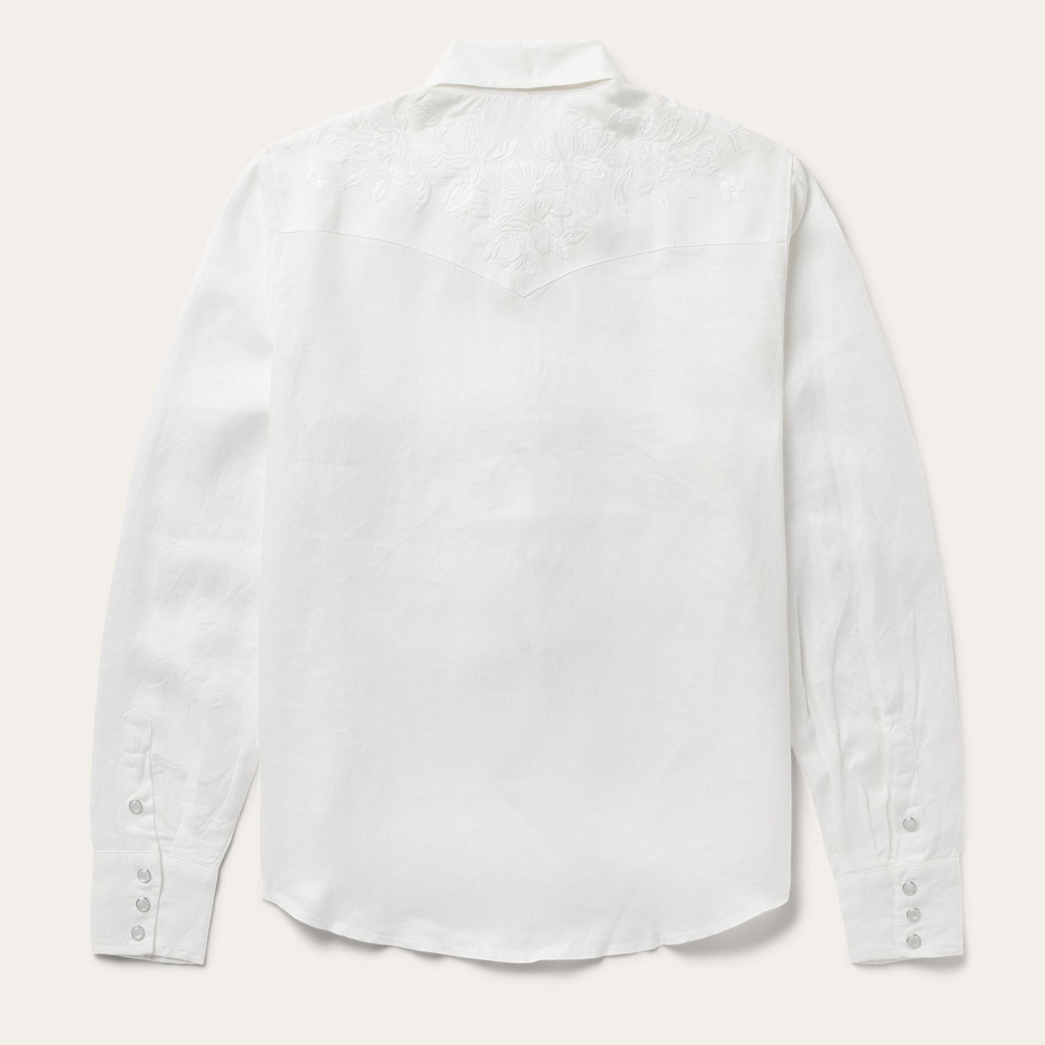 Floral Embroidered White Linen Shirt | Stetson White