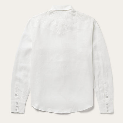Floral Embroidered White Linen Shirt | Stetson White