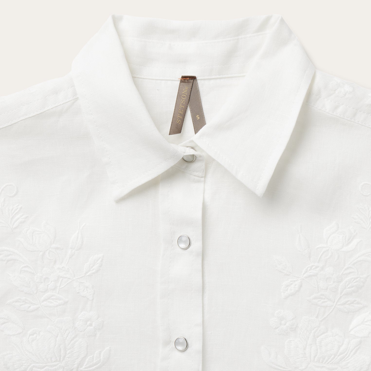 Floral Embroidered White Linen Shirt | Stetson White