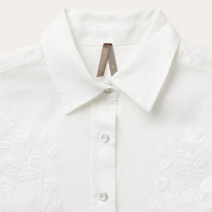 Floral Embroidered White Linen Shirt | Stetson White