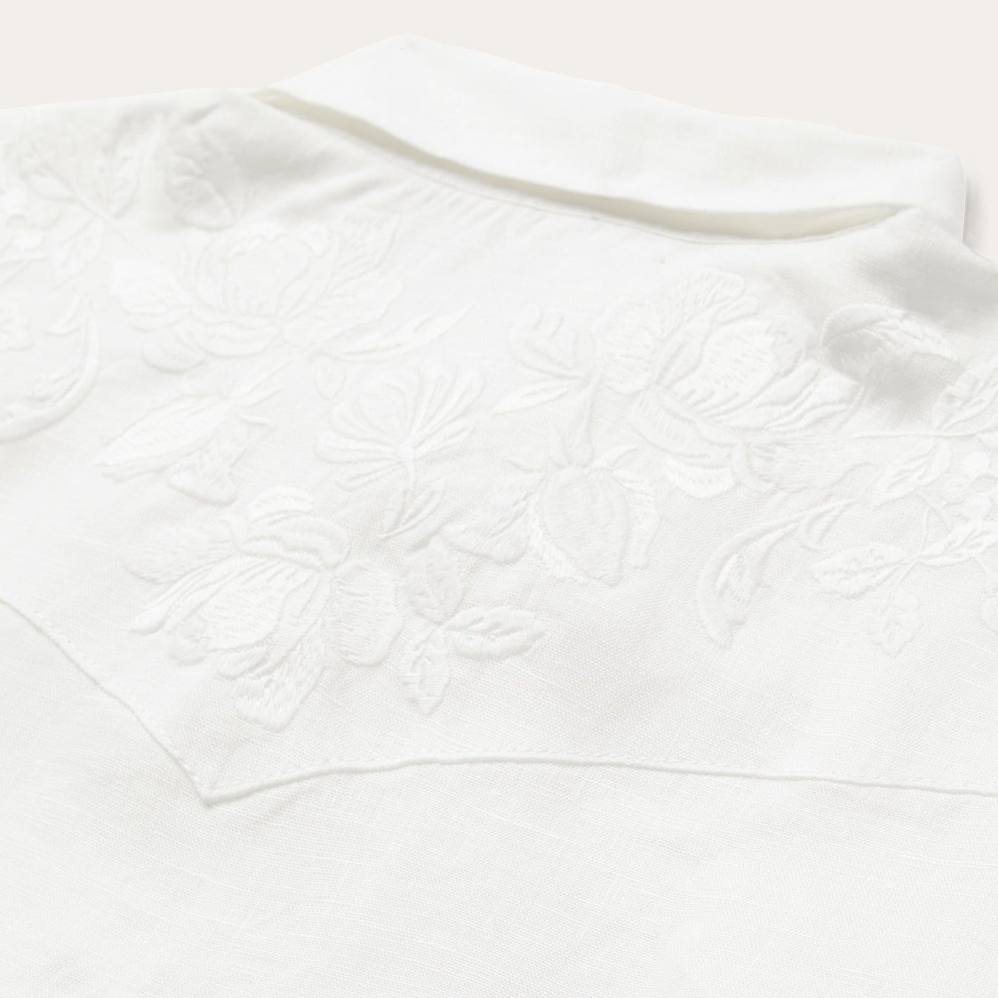 Floral Embroidered White Linen Shirt | Stetson White