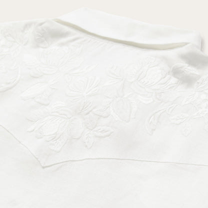 Floral Embroidered White Linen Shirt | Stetson White