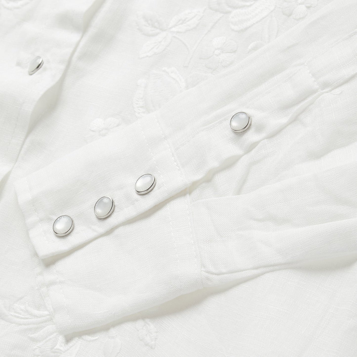 Floral Embroidered White Linen Shirt | Stetson White