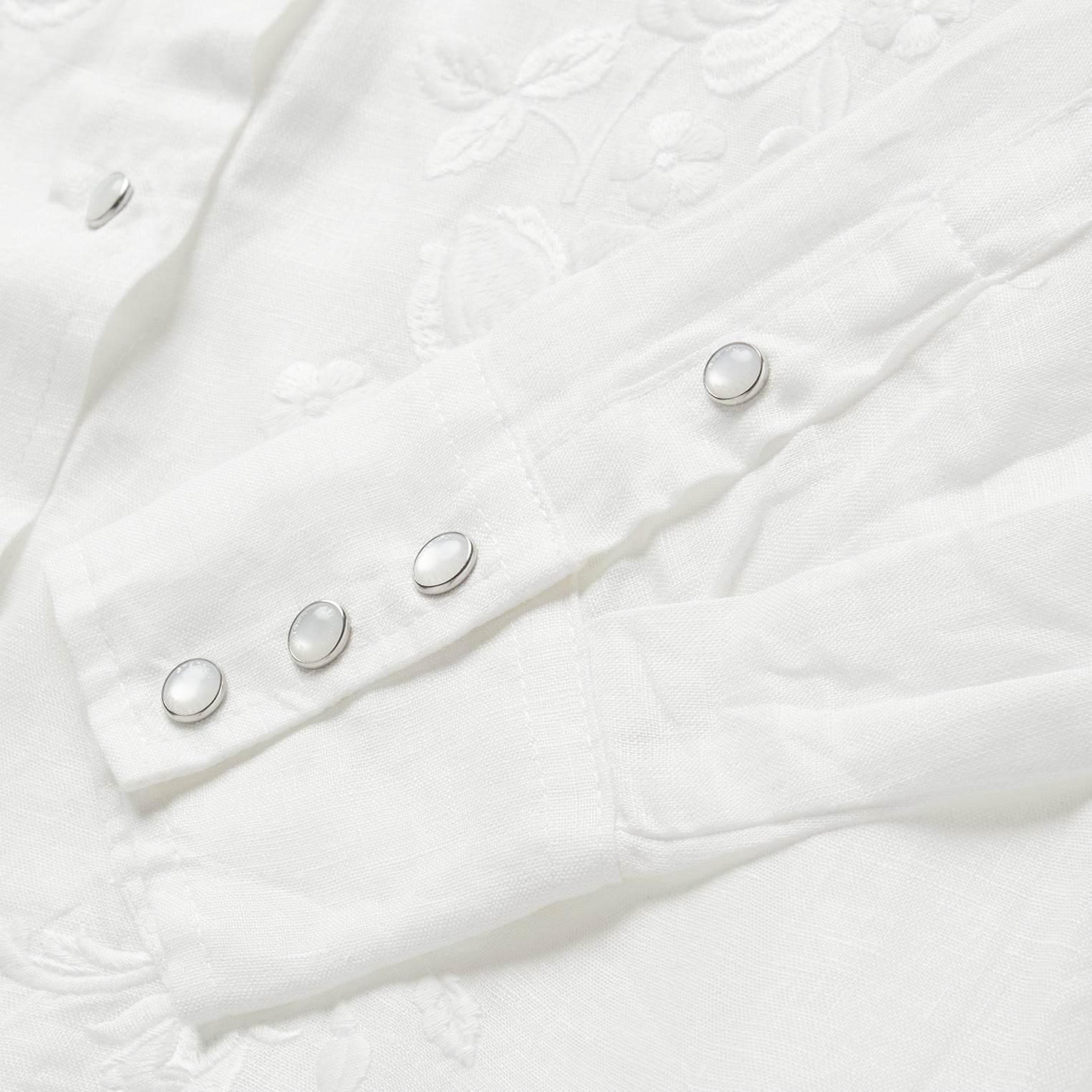 Floral Embroidered White Linen Shirt | Stetson White