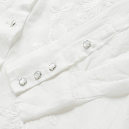 Floral Embroidered White Linen Shirt | Stetson White