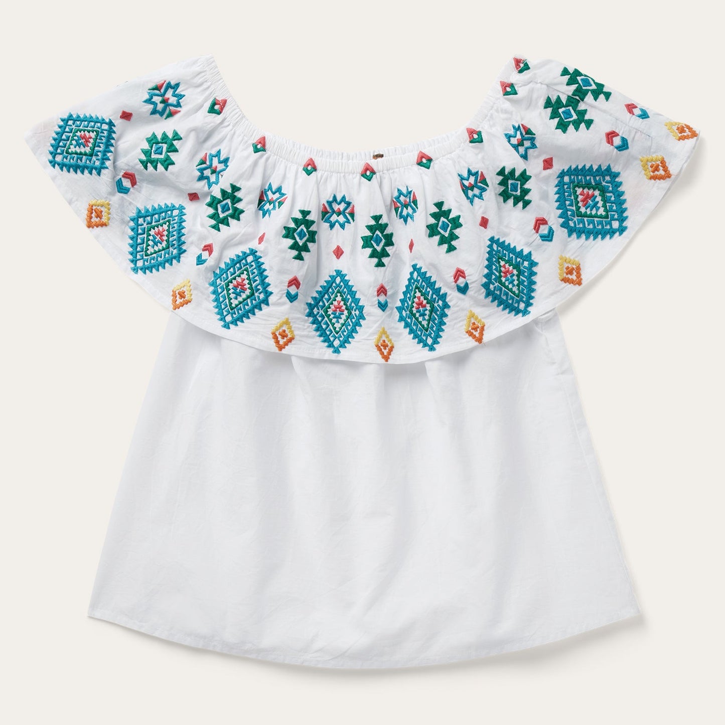 Bright Schiffli Embroidered White Cotton Lawn Blouse | Stetson White