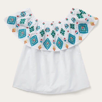 Bright Schiffli Embroidered White Cotton Lawn Blouse | Stetson White
