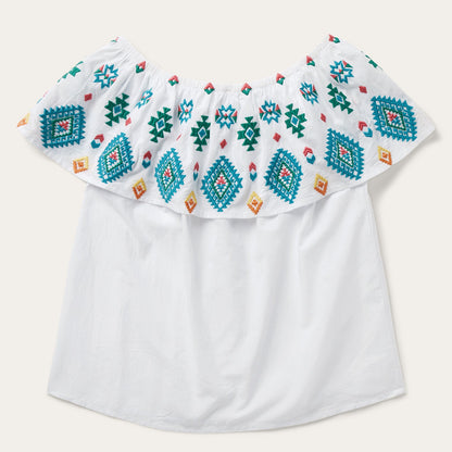 Bright Schiffli Embroidered White Cotton Lawn Blouse | Stetson White