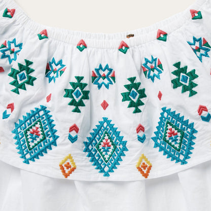 Bright Schiffli Embroidered White Cotton Lawn Blouse | Stetson White