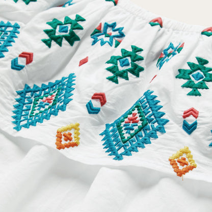 Bright Schiffli Embroidered White Cotton Lawn Blouse | Stetson White