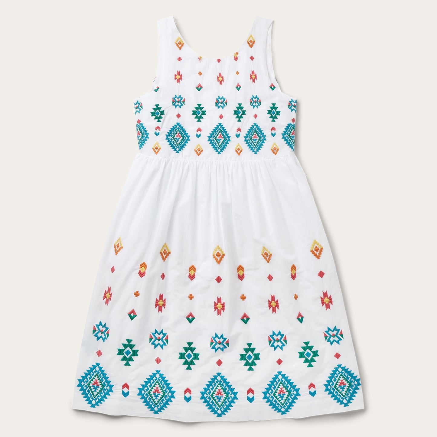 Bright Schiffli Embroidered White Cotton Lawn Dress | Stetson White