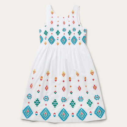 Bright Schiffli Embroidered White Cotton Lawn Dress | Stetson White
