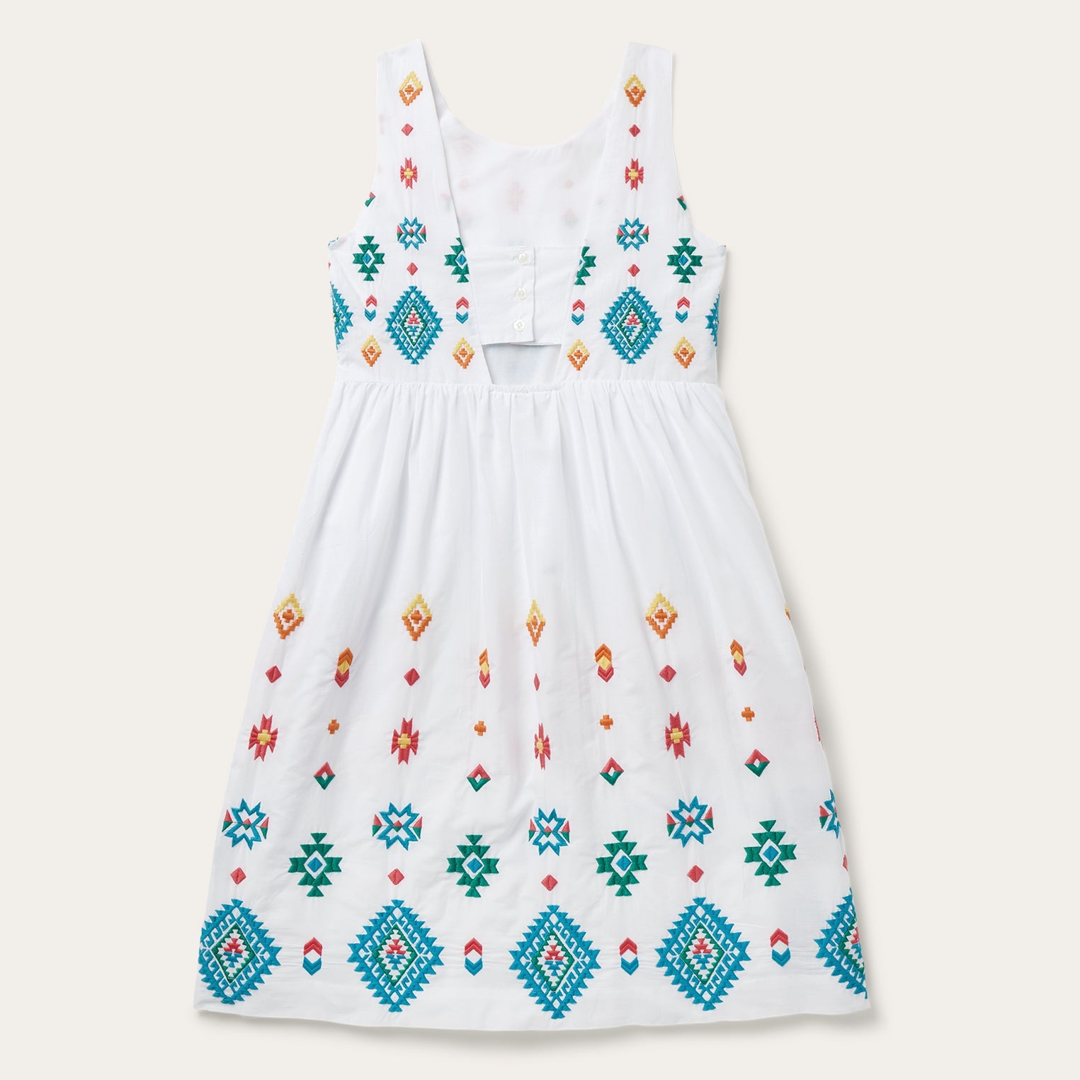Bright Schiffli Embroidered White Cotton Lawn Dress | Stetson White