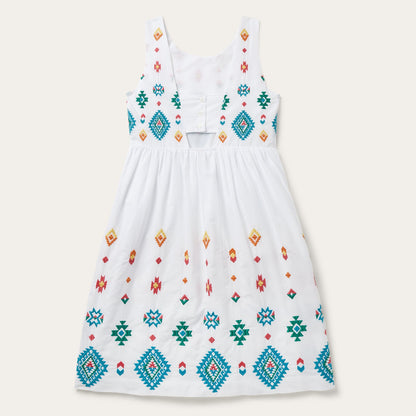 Bright Schiffli Embroidered White Cotton Lawn Dress | Stetson White