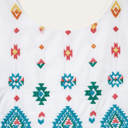 Bright Schiffli Embroidered White Cotton Lawn Dress | Stetson White