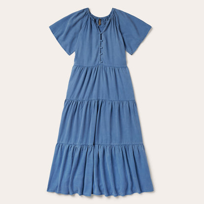 Denim Long Three Tiered Dress | Stetson Blue