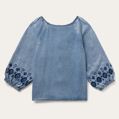 Denim Snap Front Blouse | Stetson Blue