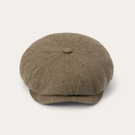 Glen Check Linen/Silk Hatteras Cap | Stetson Olive Check