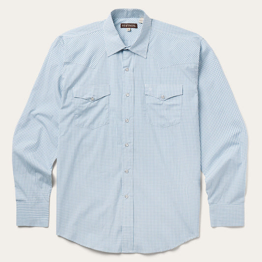 Two Stripe Check Western Shirt | Stetson Blue