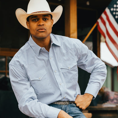 Two Stripe Check Western Shirt | Stetson Blue