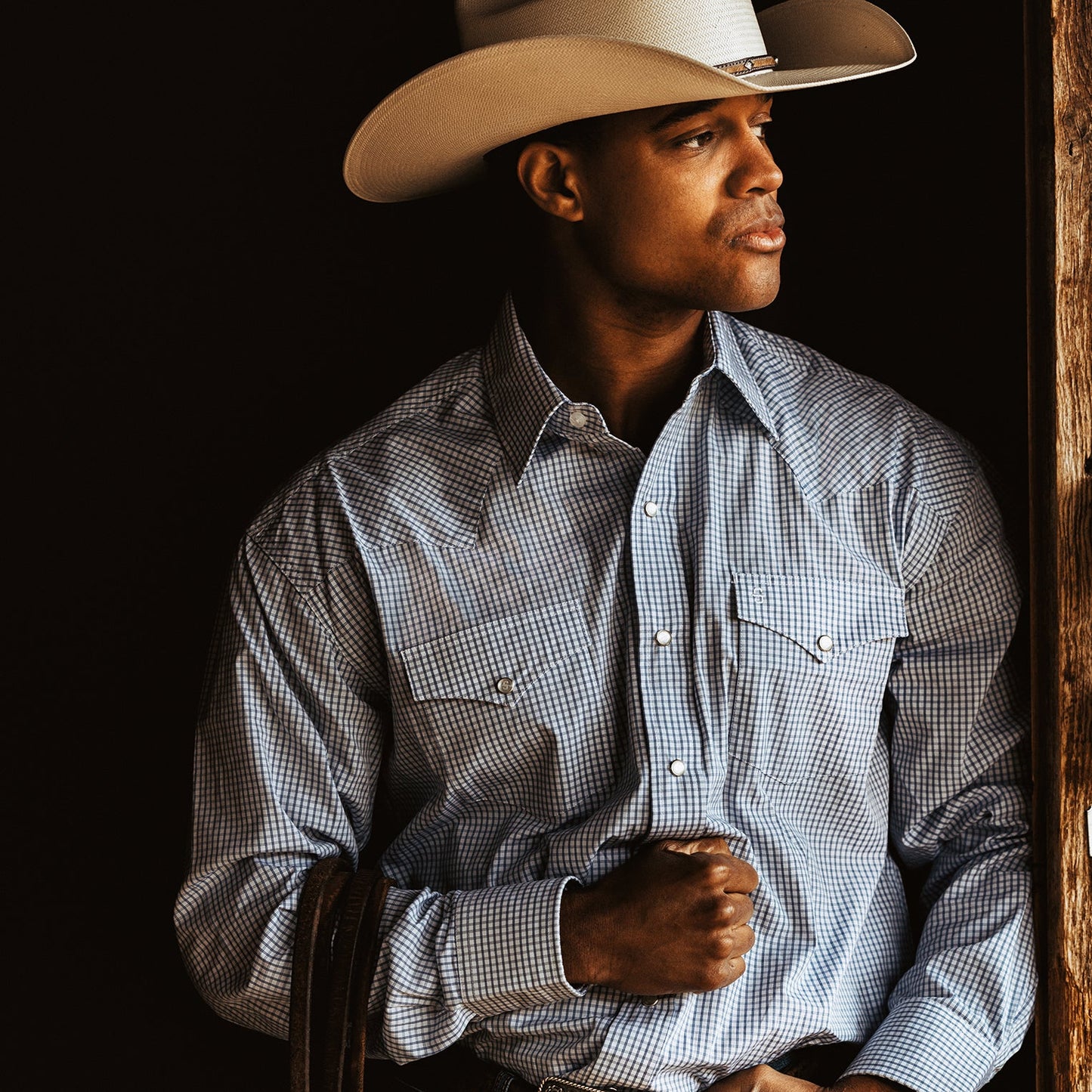 Two Stripe Check Western Shirt | Stetson Blue
