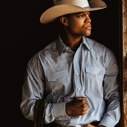 Two Stripe Check Western Shirt | Stetson Blue