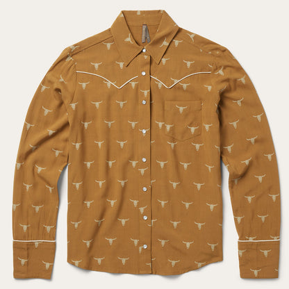 Mojave Longhorn Print Snap Western Shirt | Stetson Brown