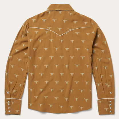 Mojave Longhorn Print Snap Western Shirt | Stetson Brown