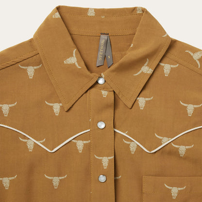 Mojave Longhorn Print Snap Western Shirt | Stetson Brown