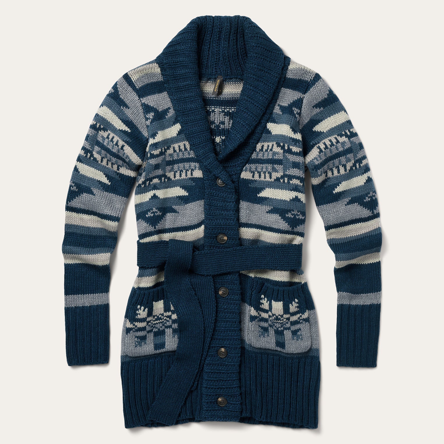 Indigo Aztec Belted Cardigan | Stetson Blue