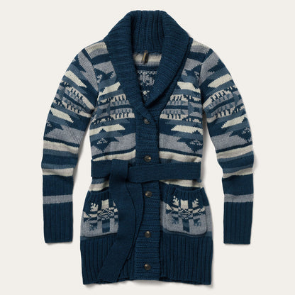 Indigo Aztec Belted Cardigan | Stetson Blue