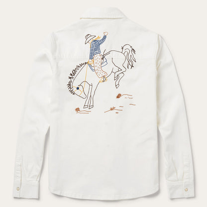 Western Embroidered Denim Shirt | Stetson White
