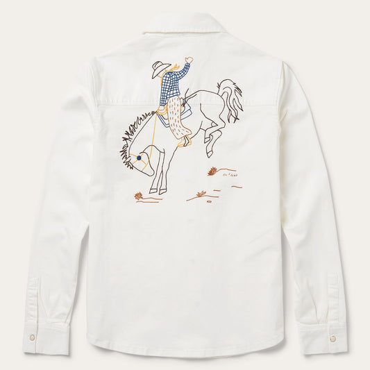 Western Embroidered Denim Shirt | Stetson White