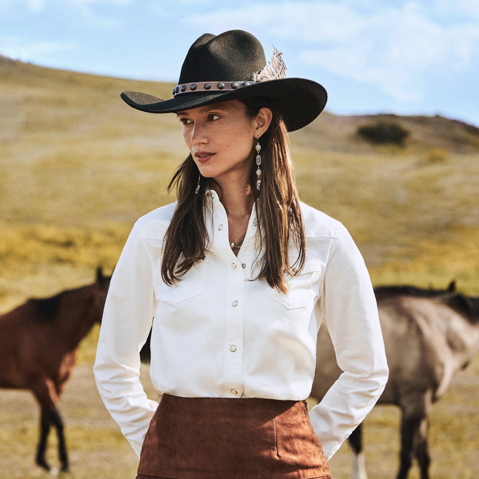 Western Embroidered Denim Shirt | Stetson White
