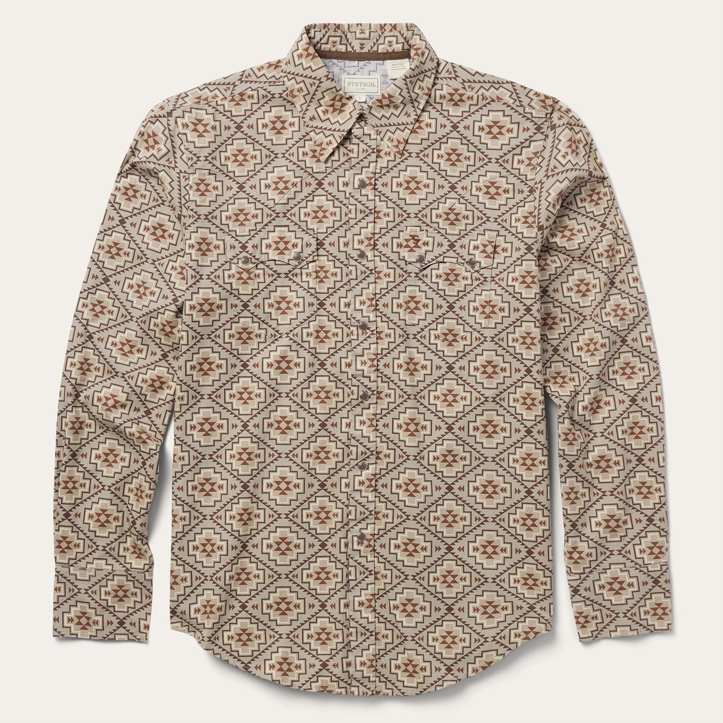 Brown Aztec Poplin Western Shirt | Stetson Brown