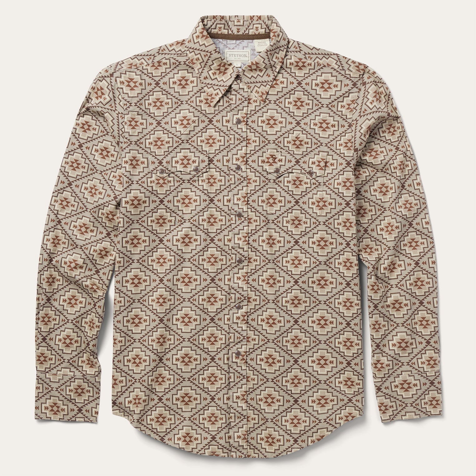 Brown Aztec Poplin Western Shirt | Stetson Brown