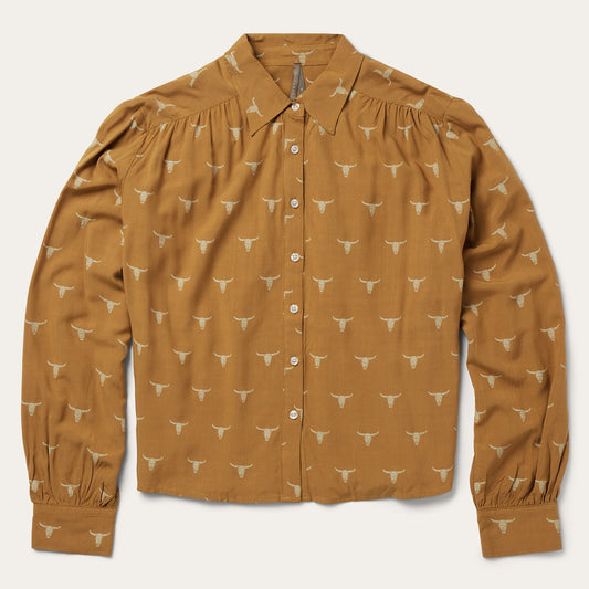 Mojave Longhorn Print Poet Blouse | Stetson Brown